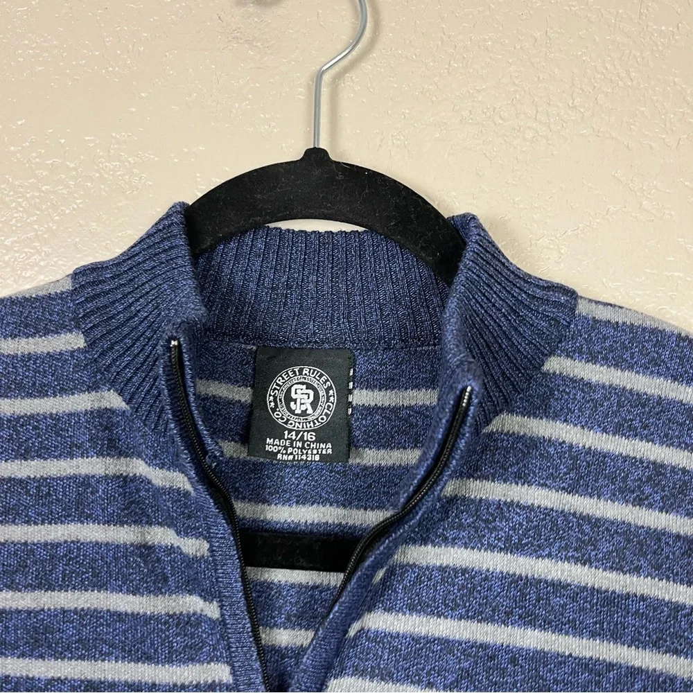 5 for $30 Street rules boy long sleeve 3/4 zip super soft navy blue gray striped